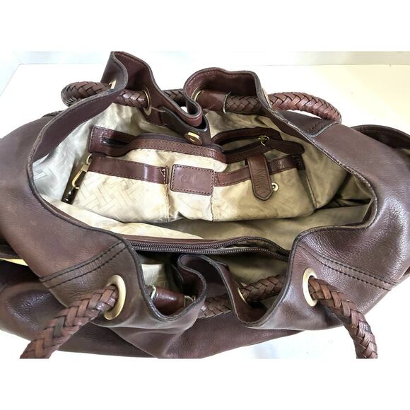 Cole Haan Pebbled Leather Drawstring Shoulder Bag – Large Brown, Braided Handles - Picture 9 of 15